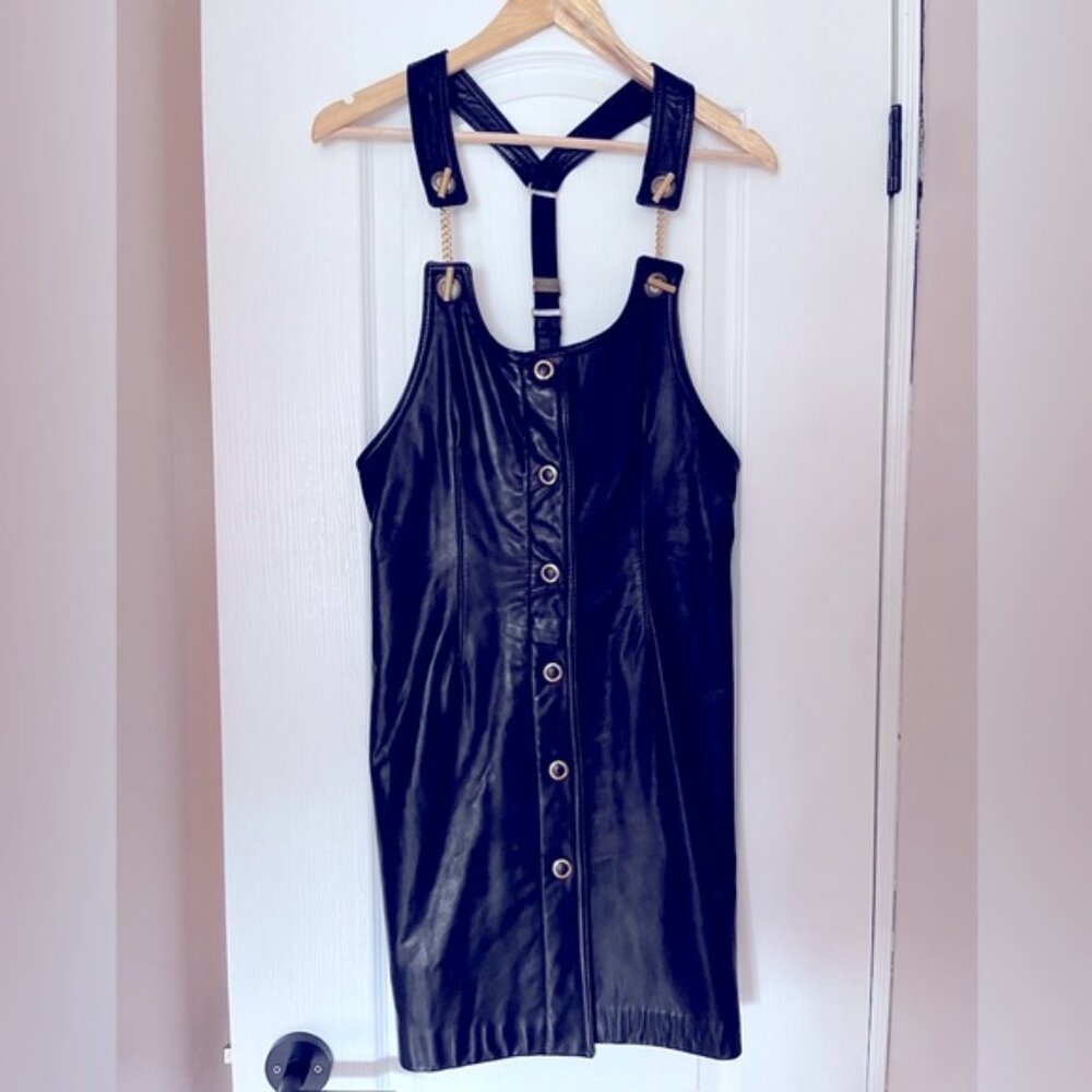 Vintage 90s Danier black leather halter dress size XS